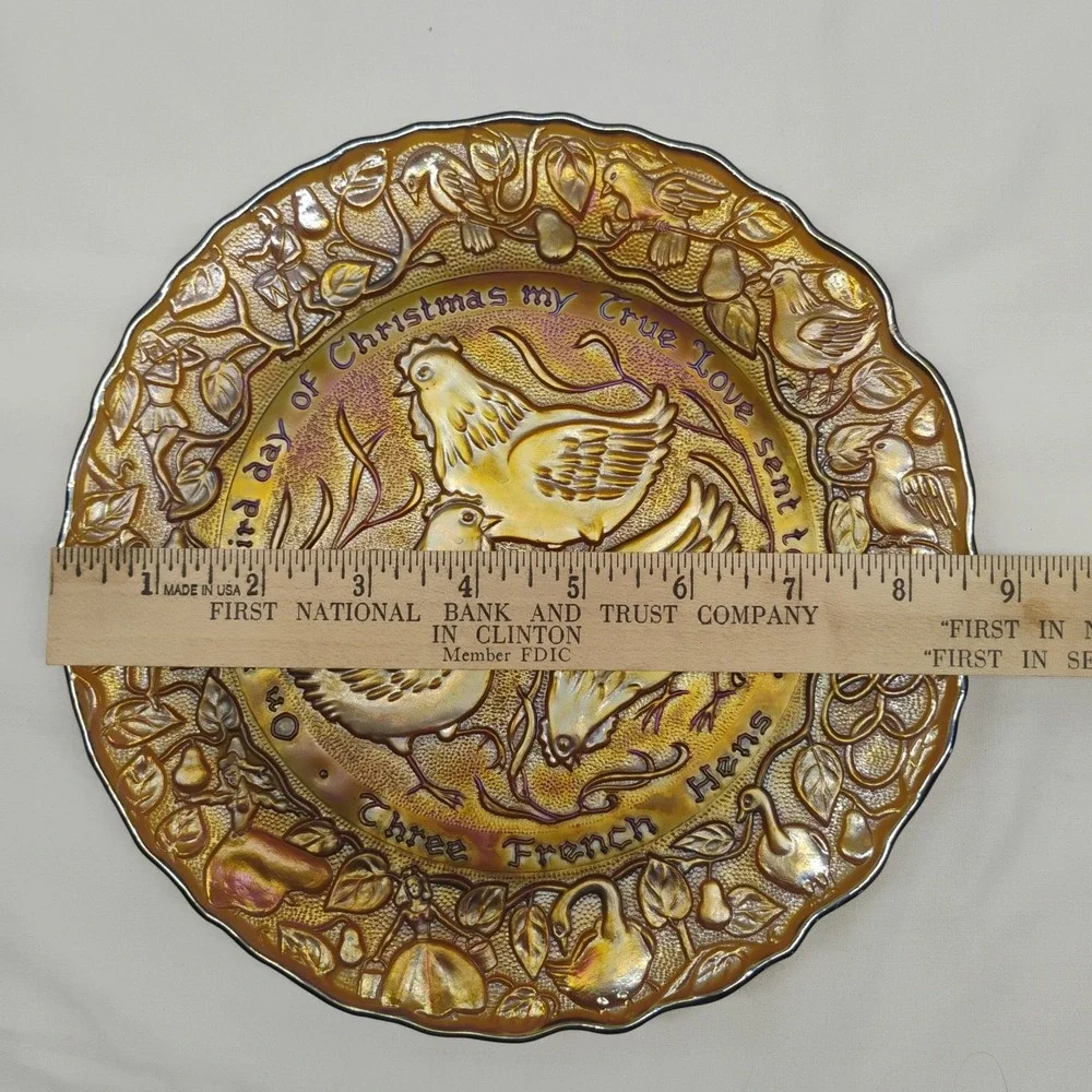 Imperial Carnival Glass Three French Hens 1972 Vintage 12 Days Christmas Plate
